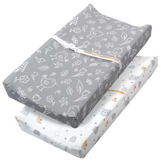 Premium Baby Changing Pad Cover 2 Pack - Soft, Comfortable & Safe (Bears and Birds)