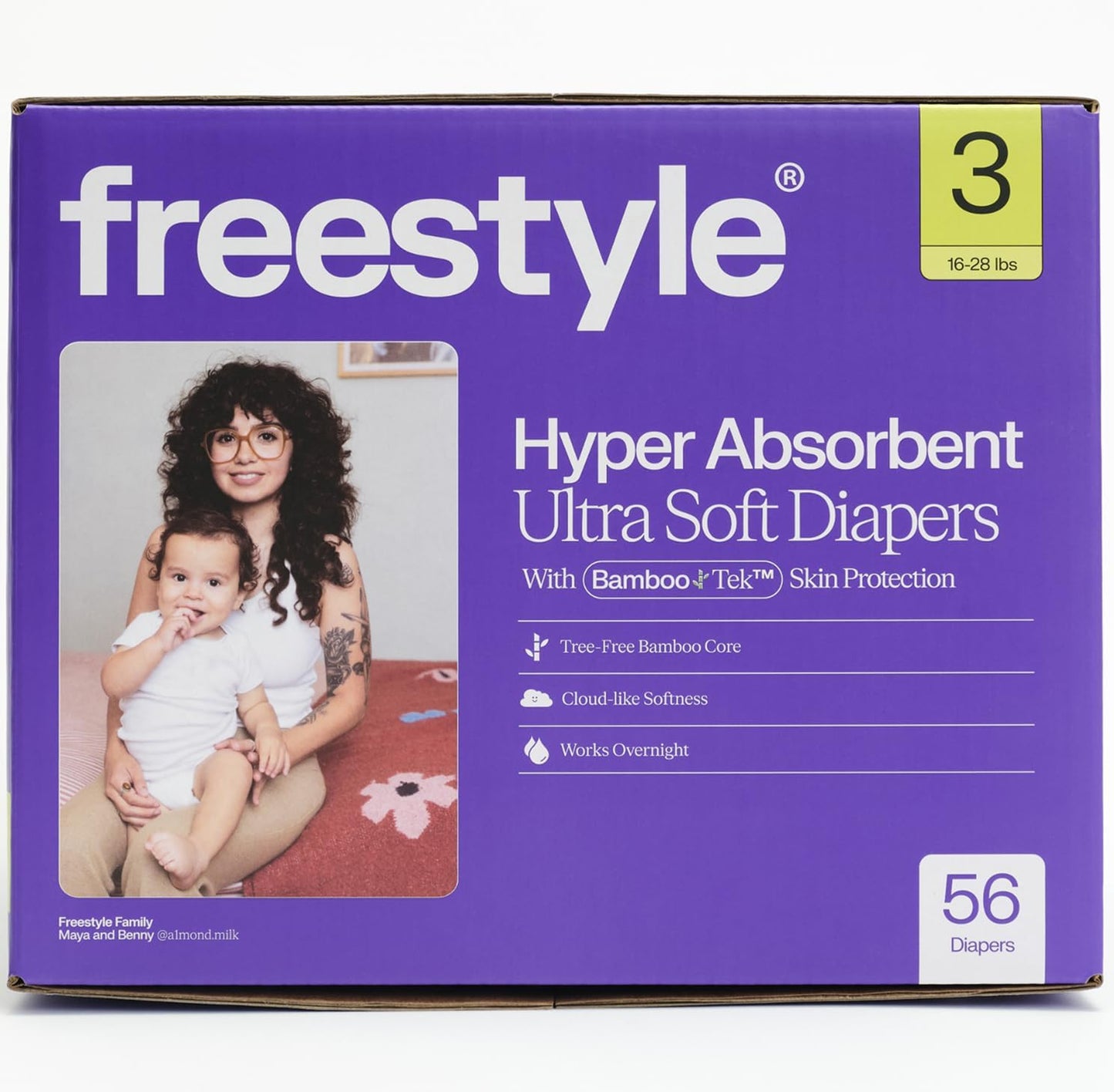 Freestyle BambooTek Diapers – (Size 3) Hyper Absorbent & Non-Toxic – Disposable Diapers for Sensitive Skin – Ultra Soft Diaper's (16-28 lbs) – 56 Count