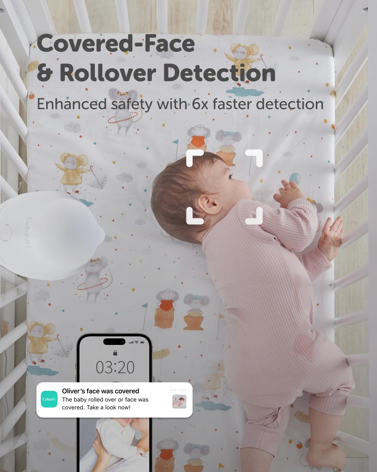 CuboAi 2025 New Model Sleep Safety Bundle, Safety Alerts & Breathing Motion Detection, 2.5K QHD Night Vision WiFi Baby Monitor Camera, 2-Way Audio, Temp & Humidity Sensor, Lullabies, App Control