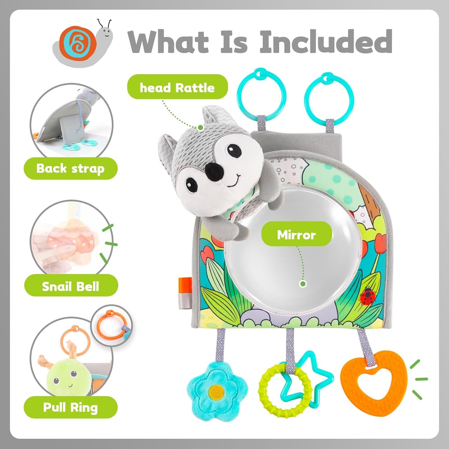 Koty Infant Car Seat Toy - Kick and Play Activity Center with Mirror, Teether and Crinkle Paper, Fun Travel Baby Toy for Rear Car Seat, Easier Drive with Newborns, Babies