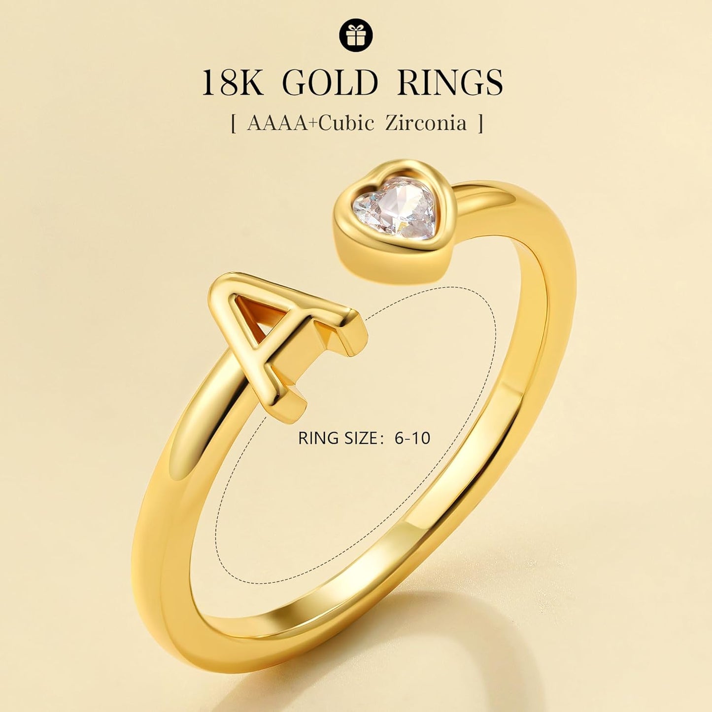 C-leen Christmas Gifts for Grandkids Teens Girls - 18K Gold Plated Adjustable Initial Rings for Women Girls Dainty Gold Rings Christmas Gifts for Women Teen Girl Trendy Stuff