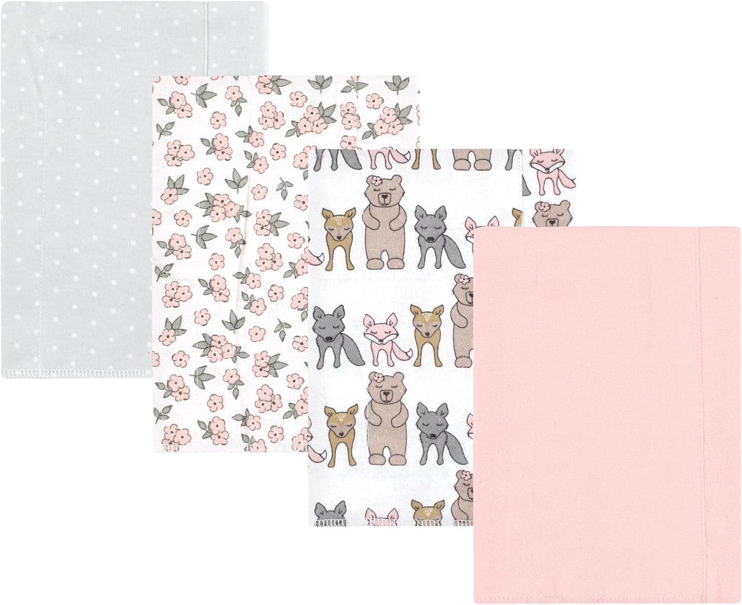 Luvable Friends Hudson Baby Flannel Burp Cloths 4pk, Woodland Bloom Pink