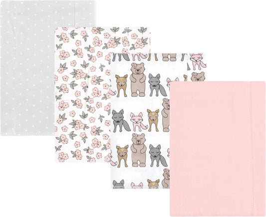 Luvable Friends Hudson Baby Flannel Burp Cloths 4pk, Woodland Bloom Pink