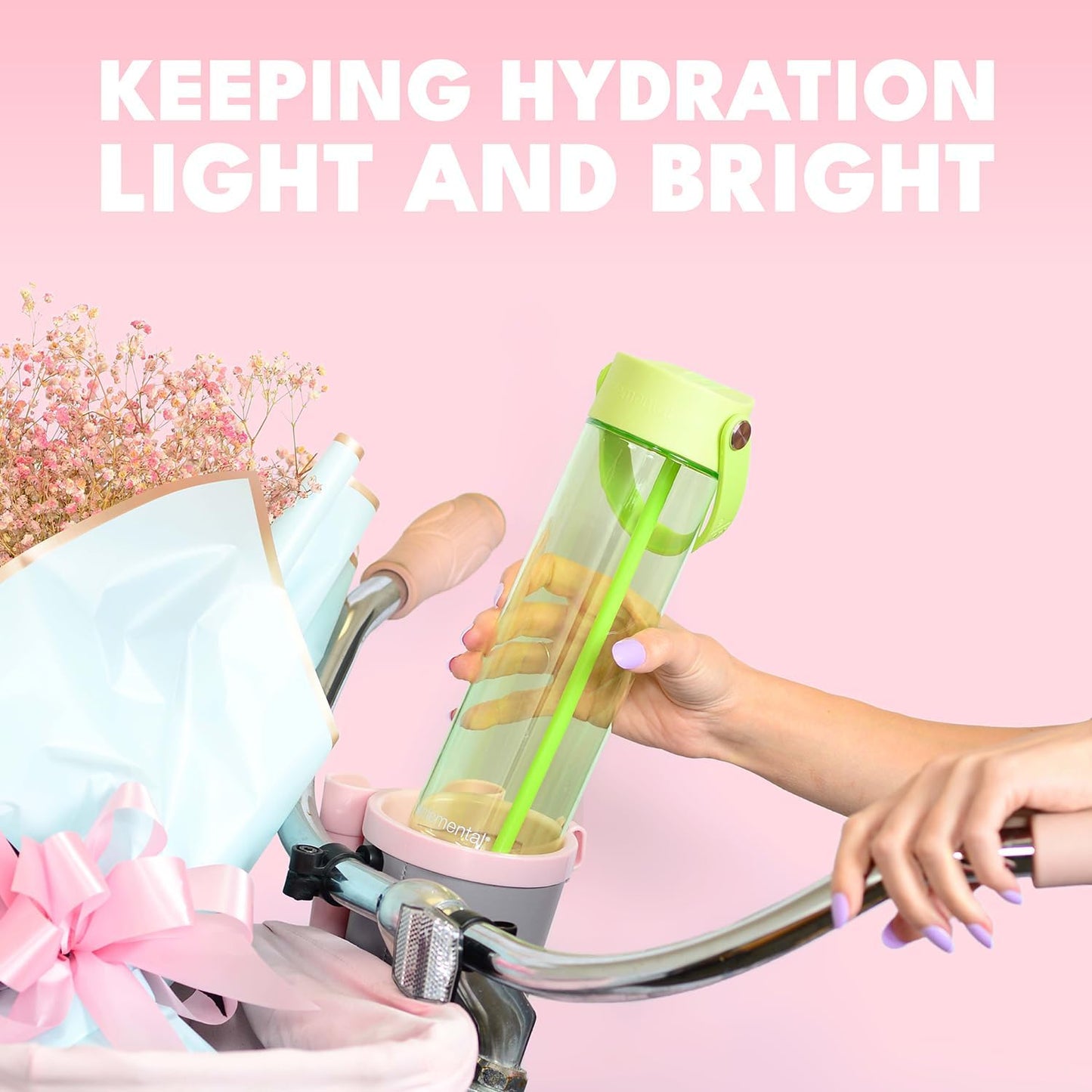 Elemental Splash Water Bottle with Straw - BPA-Free Tritan Plastic Reusable Water Bottle with Strap - Ideal for Travel, Gym and Sports - Leak Proof when Spout is Closed - 26oz - Key Lime