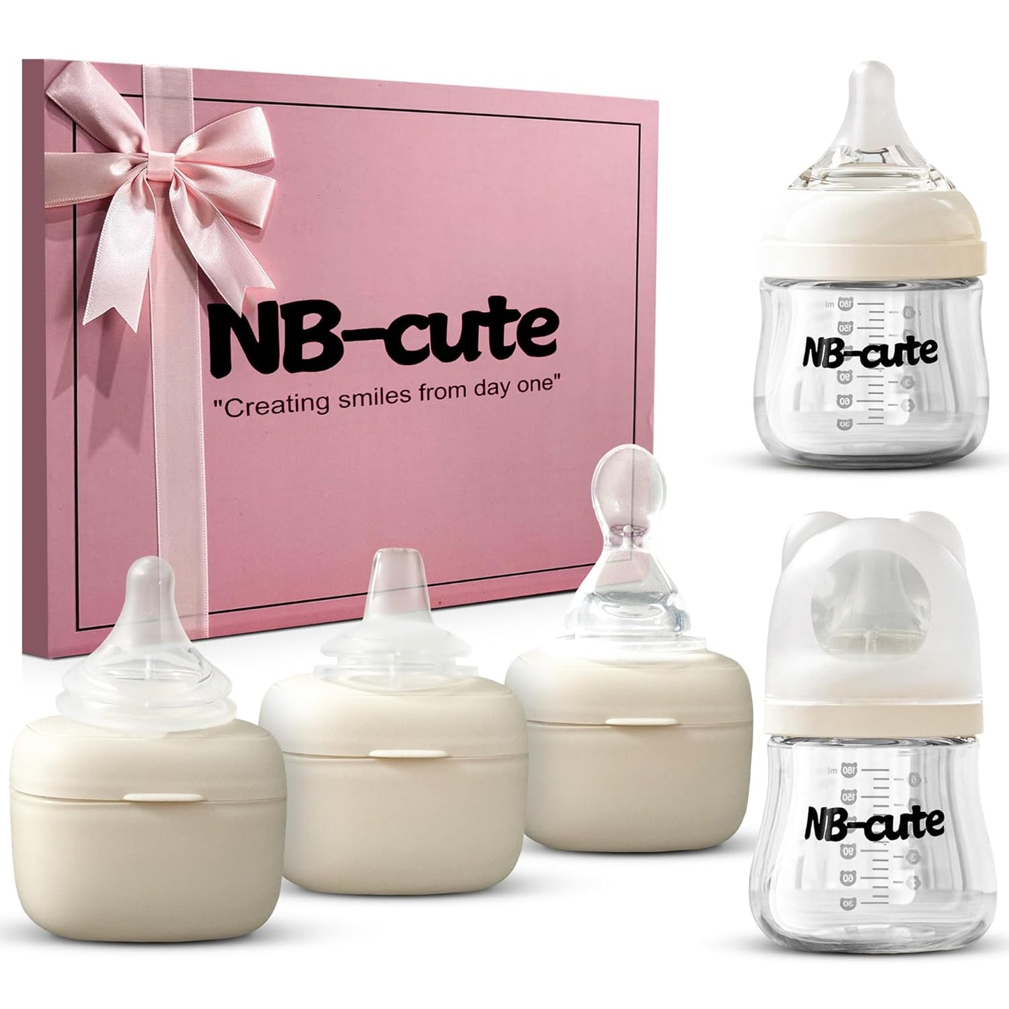 Glass Baby Bottles Anti Colic Set 2 Pack 3oz and 6oz BPA Free Heat Resistant Borosilicate Glass with 3 Silicone Nipples Wide Neck Gift Box Baby Shower Easy to Sterilize for Newborn Infant 0-9 Months