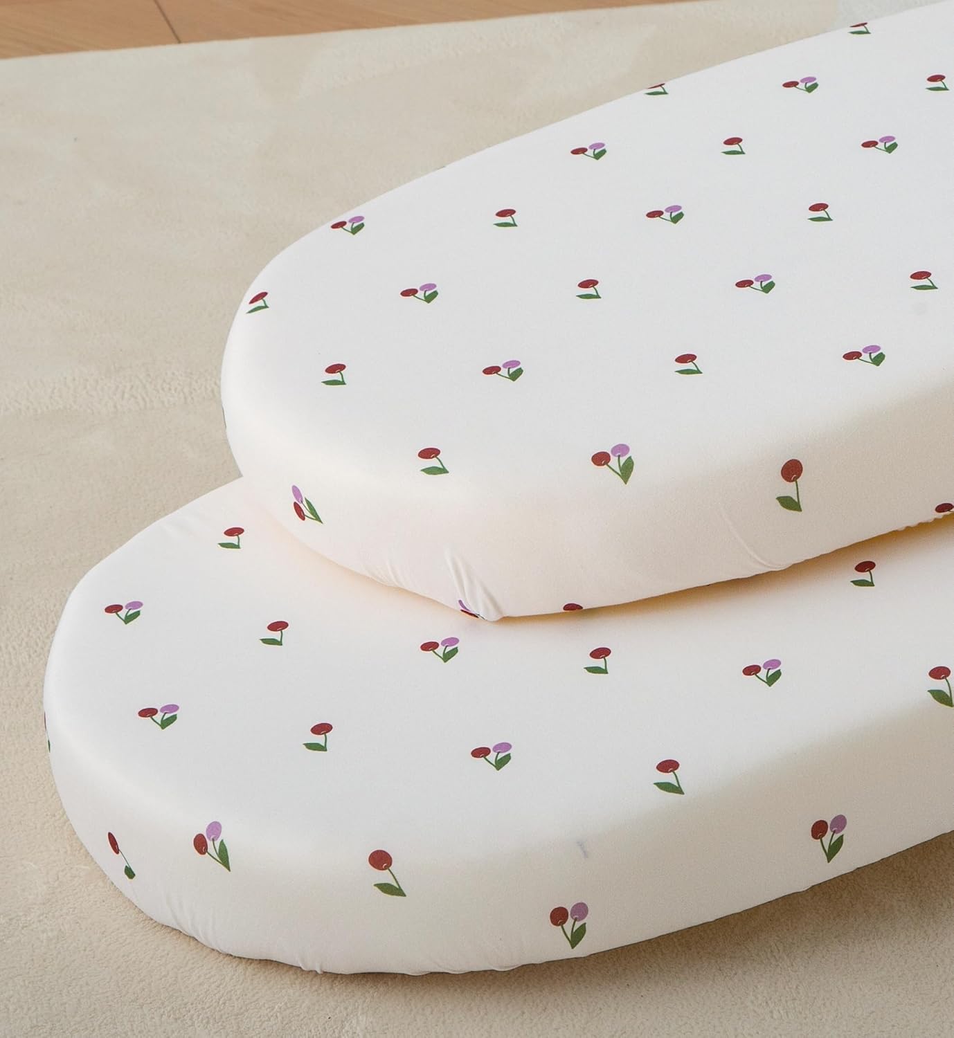 SDY Cherry Bassinet Sheets,2pk Czoy Bassinet Fitted Sheets for Baby Boys Girls,Soft Breathable Stretchy Baby Sheet Set 32 * 16 * 4 inches for Hourglass Oval and Rectangle Mattress (Cute Cherry)