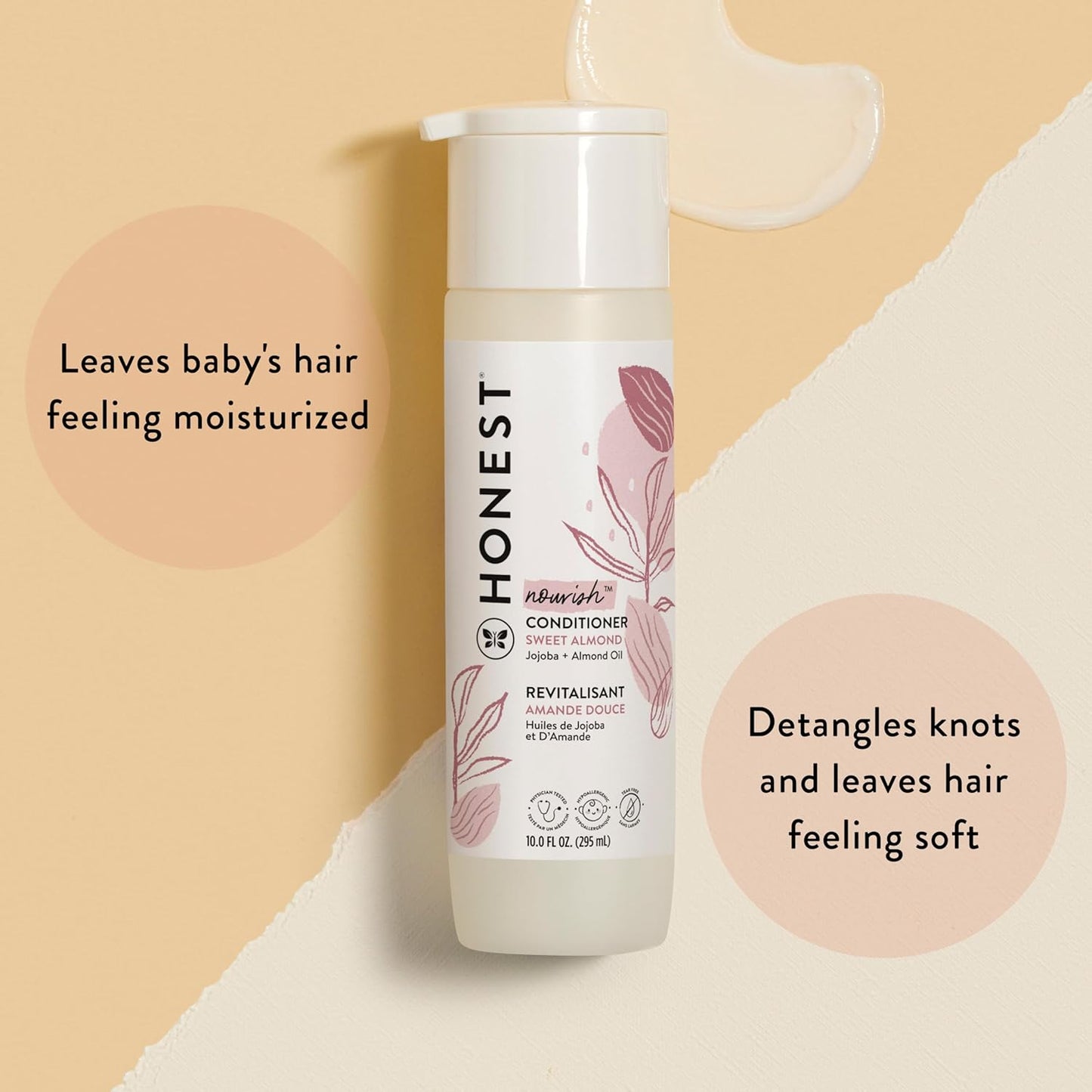 The Honest Company Silicone-Free Conditioner Gentle for Baby Naturally Derived Tear Free Hypoallergenic Sweet Almond Nourish 10 fl oz