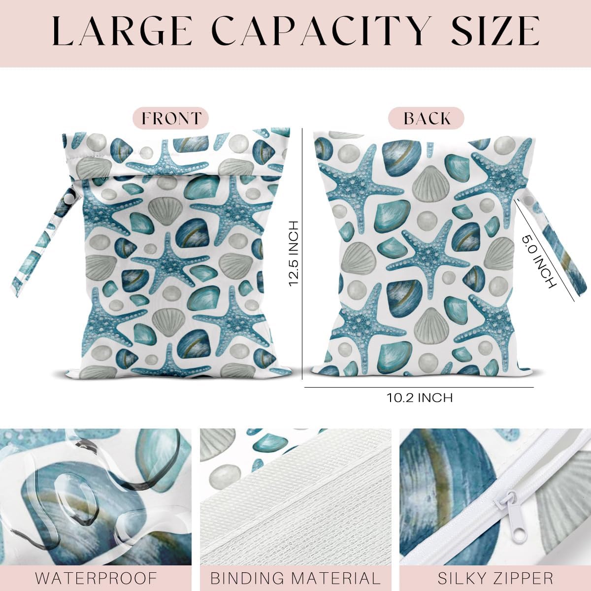 4 Pcs Wet Bag, Wet Dry Bag, Waterproof Bag, Swimsuit, Beach Bag, Wet Bag for Pool, Beach, Diapers, Nanobag, Cruise Ship Essentials, Starfish Accessories Travel Essentials for Women
