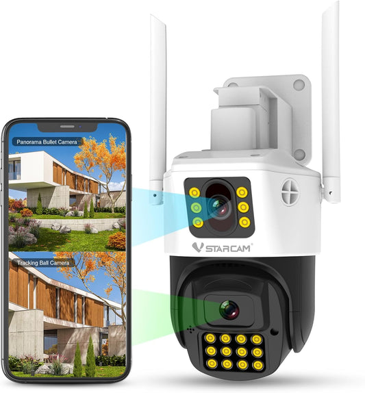 VSTARCAM 3MP+3MP Outdoor Security Camera, 2K Dual Camera, 360° Pan & Tilt, Custom Alarm Sound, Full Color Night Vision, 2-Way Audio, 2.4GHz WiFi, PIR Motion Sensor,Real Time Notifications