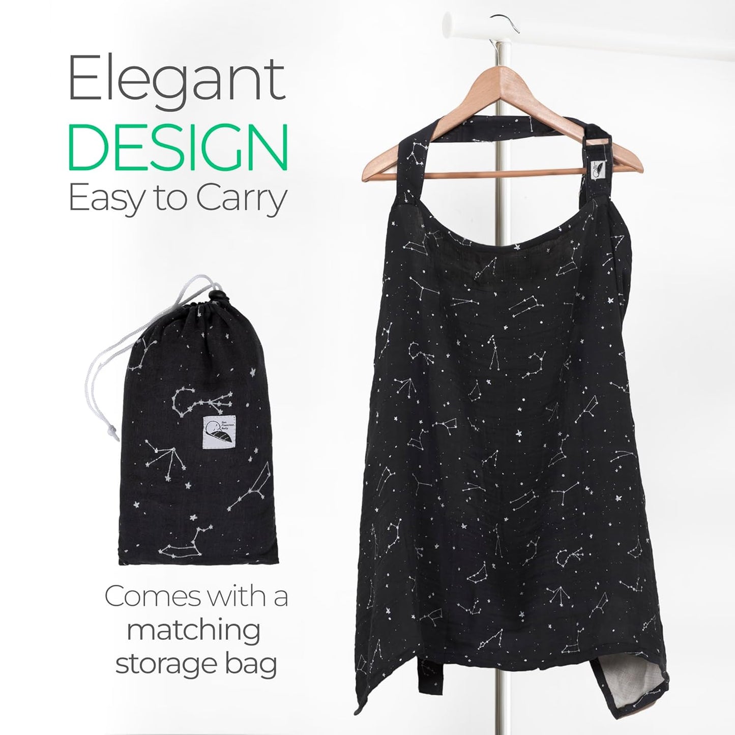 San Francisco Baby Nursing Cover – Breathable Breastfeeding Cover for Nursing, 360° Nursing Cover Up for Breastfeeding, Privacy Nursing Covers, Nursing Blanket for Breastfeeding – Premium Black