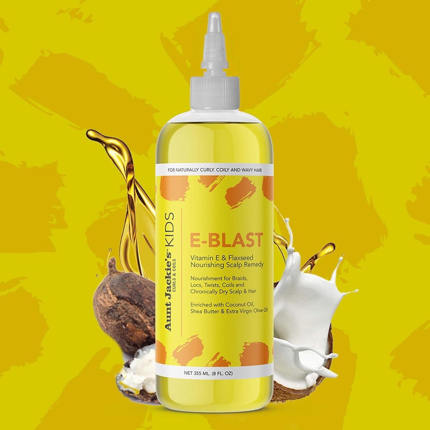 Aunt Jackie's Kids E-Blast Daily Oil for Dry Scalp, Vitamin E and Flaxseed Nourishing Scalp Remedy for Naturally Curly, Coily and Wavy Hair, 8 oz (Pack of 2)