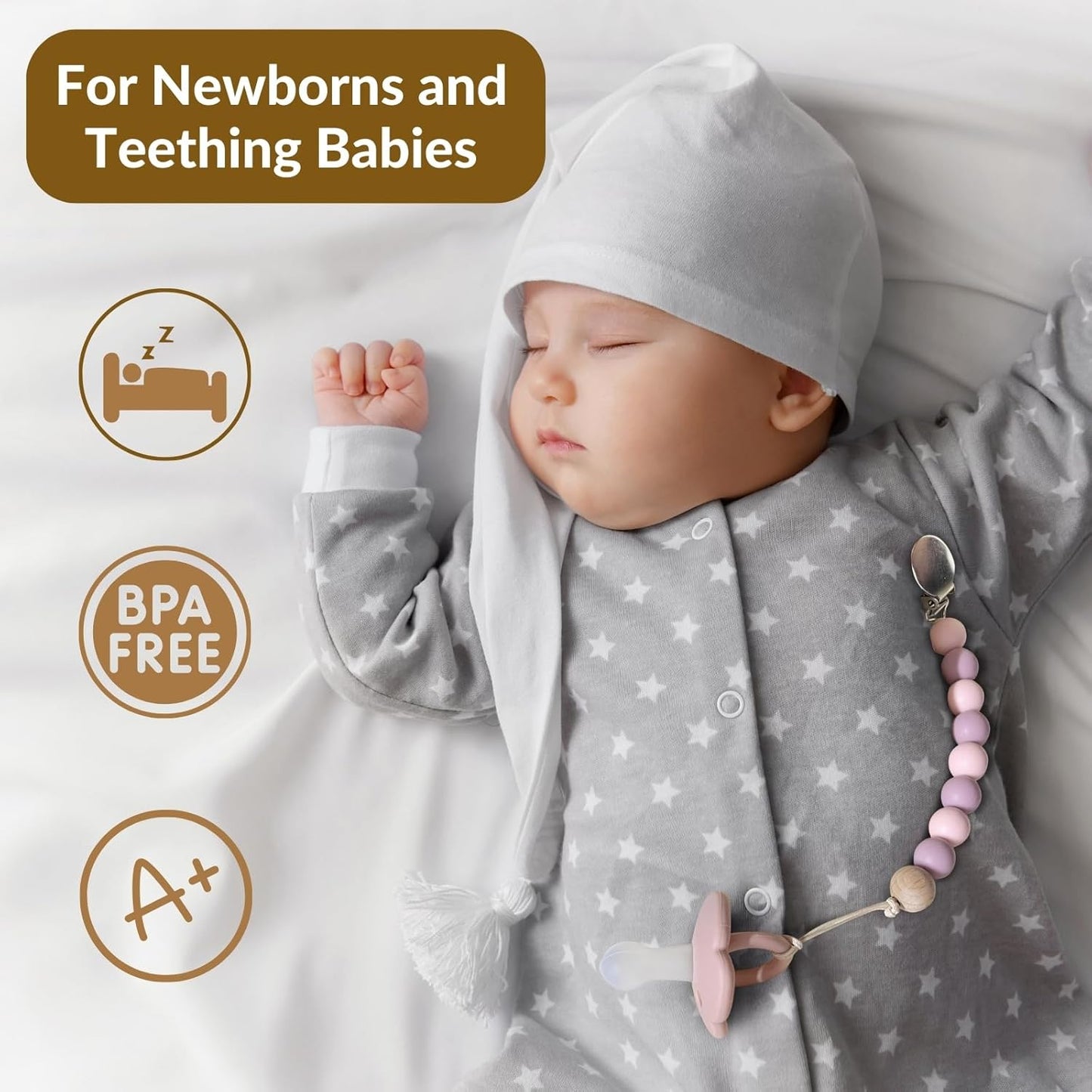 2 Pack Pacifier Clips, Silicone Pacifier Clip for Baby Boys and Girls, Baby Pacifier Strap with Silicone Beads, Soother Dummy Holder, Pacifier Holder, Keeps Pacifier Clean (Wilderness/Ether)