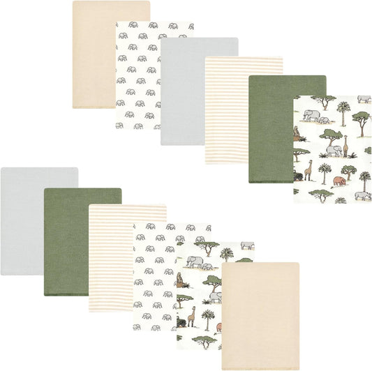 Luvable Friends Hudson Baby Flannel Burp Cloths 12pk, Jungle Safari