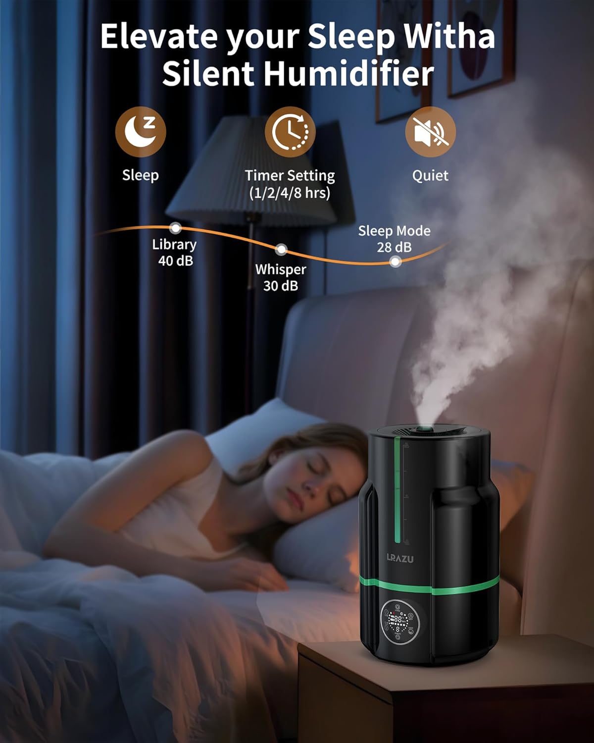 6L Humidifiers for Bedroom, 60H Runtime 26 dB Quiet Supersized Cool Mist Air Humidifiers for Large Room, Baby Nursery, Plant, Indoor, Night Light, Easy to Clean, Precise Humidity Control