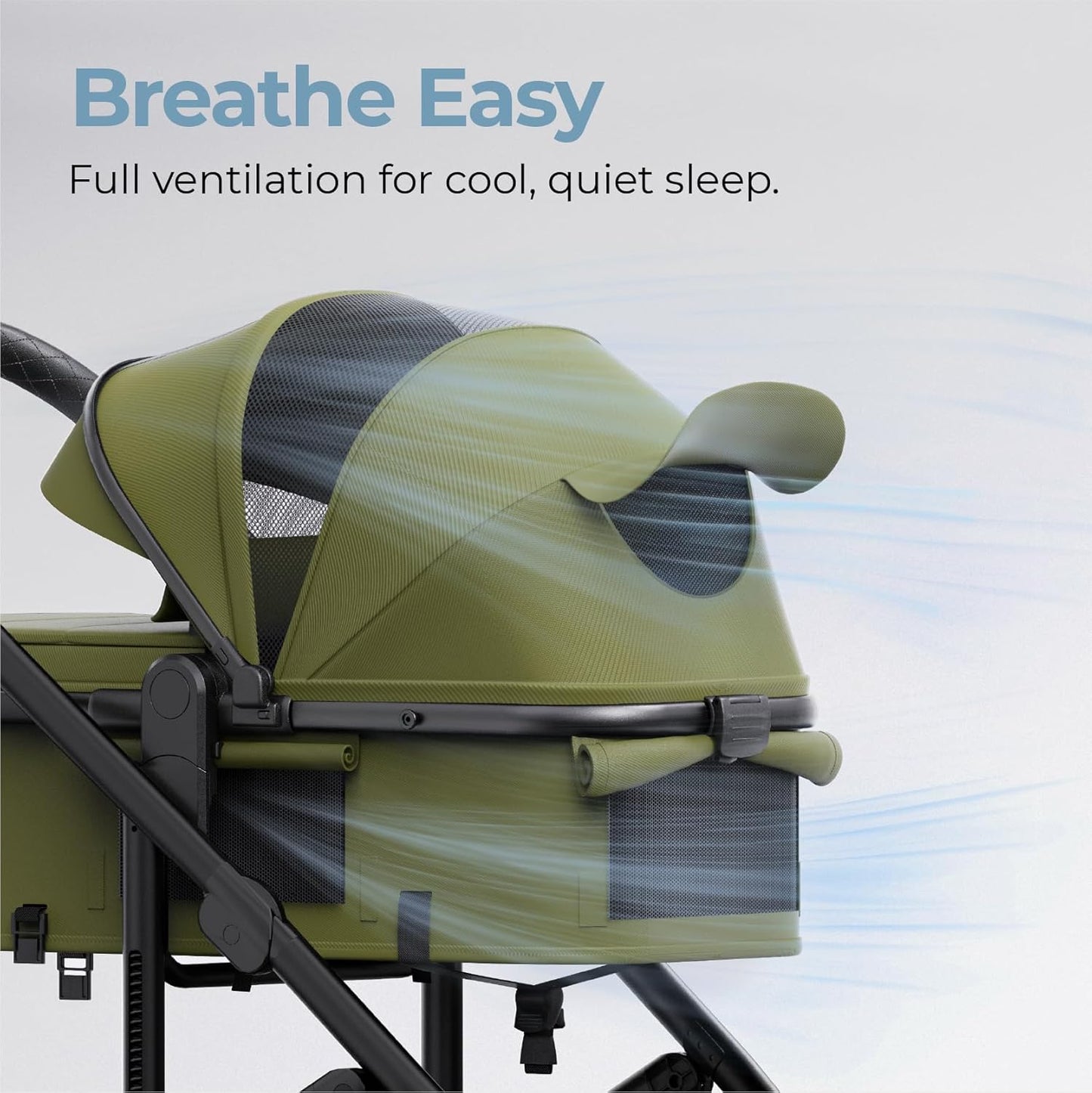 newyoo Bassinet Stroller for Newborn, Nestro 516M, Baby/Infant Strollers w Convertible/Reversible Seat & Cup Holder, Coches para Bebes, 2-in-1 Rear-Facing Pram, One-Hand Quick Fold, Green