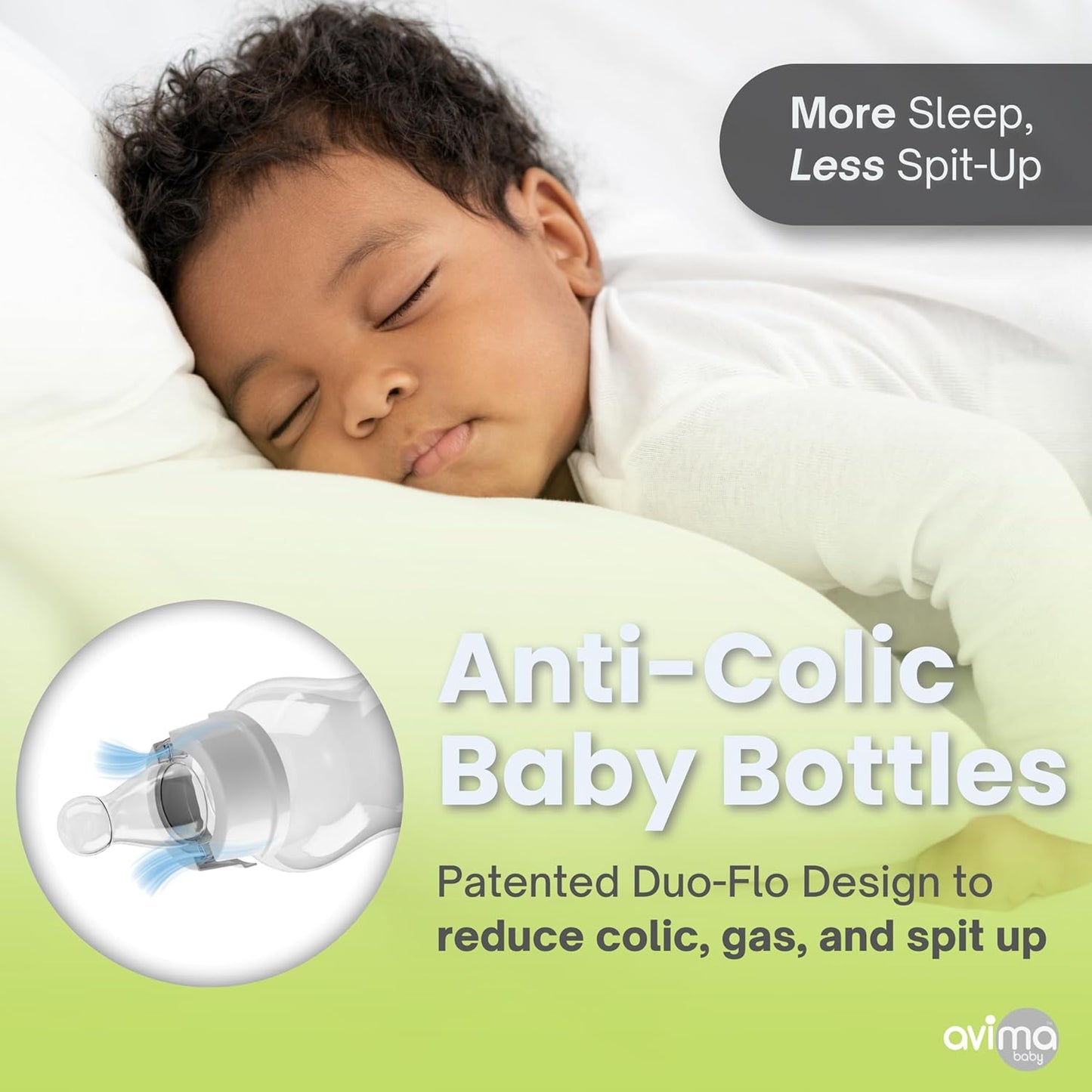 Avima Anti-Colic Baby Bottles – 4 oz, Slow Flow Nipples – BPA-Free, Standard Neck – Stage 1 for 0–3 Months – Set of 6