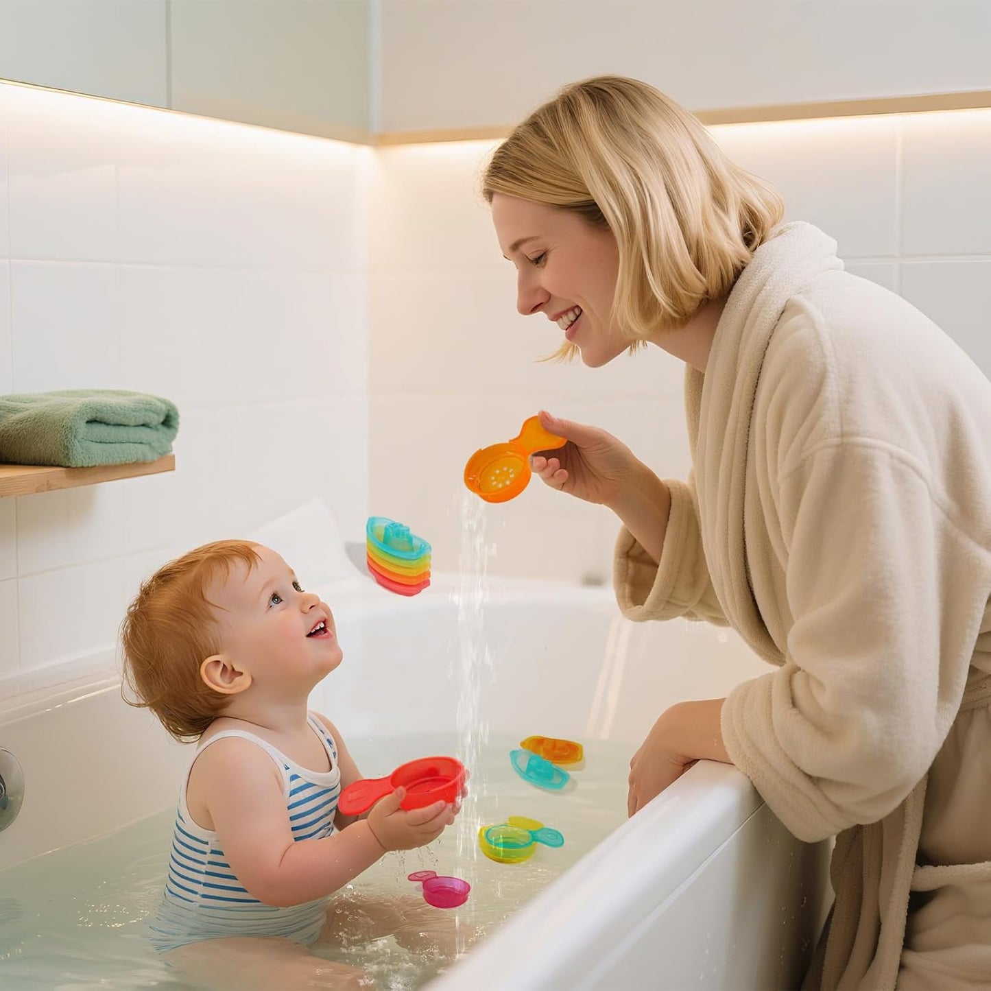 Baby Bath Toys for Kids Ages 1-3, 11PCS Mold Free Bath Toys for Toddlers with Floating Boats and Spoons, Baby & Toddler Bathtub Water Table Pool Sand Play Toys for Christmas Stocking Stuffers