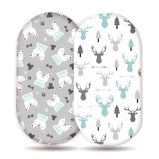 Stretch Ultra Soft Fitted Bassinet Sheet Set 2 Pack, Universal Cradle Sheet Set for Rectangle, Oval, or Hourglass Bassinet Pad/Mattress, Grey Bear Bassinet Sheets for Girls and Boys