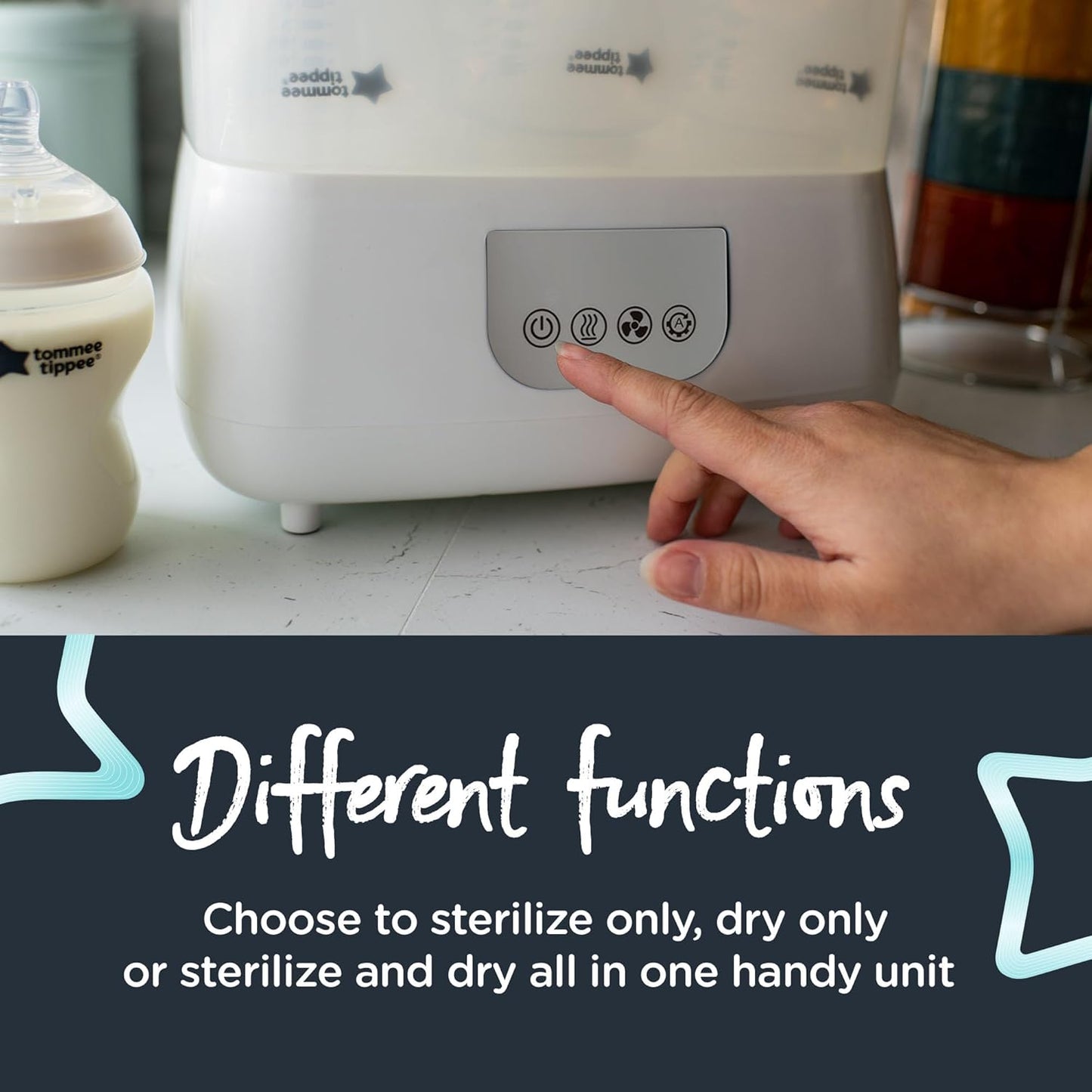 Tommee Tippee Steridryer Electric Steam Sterilizer and Dryer, White, for Baby Bottles and Feeding Accessories, Kills Viruses* and 99.9% of Harmful Microbes