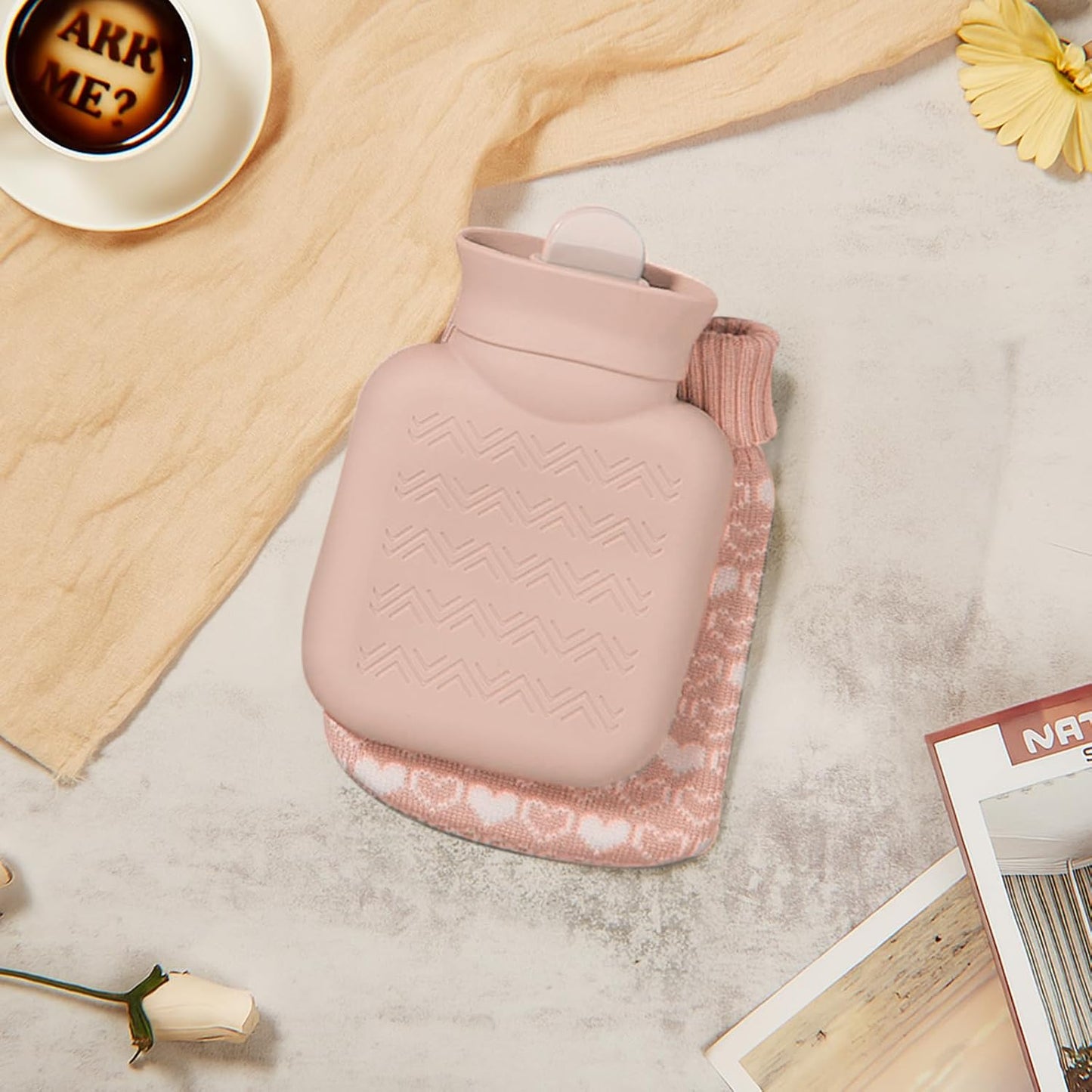 Amylove Mini Hot Water Bottle 320ml for Hot & Cold Compress with Cover Silicone Microwave Heating Small Water Bag for Travel Pain Relief Holiday Gifts(Pink)