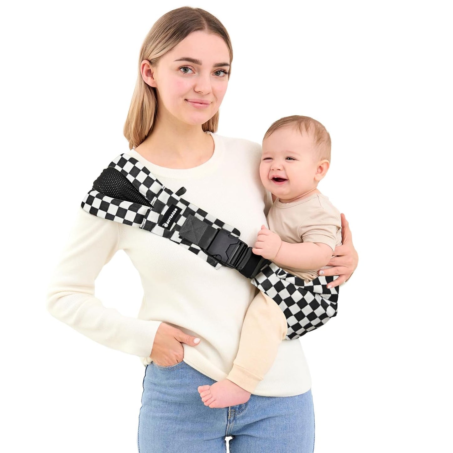 Toddler Sling Carrier - Premium Cotton, Expandable & Ergonomic, One Size Fits All, Ideal for 6-48 Months (11-44 lbs), Compact & Easy to Use, Black Check