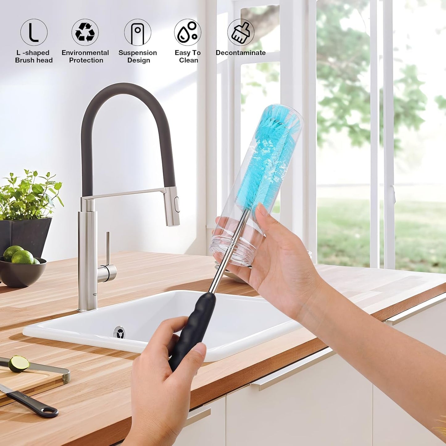 6 Pack Bottle Brush Cleaner Set, Long Handle Stainless Steel Water Bottle Cleaner Brush for Washing Sport Bottles, Narrow Neck Bottle, Baby Bottles, Dish, Flask, Straw, Cup Cover