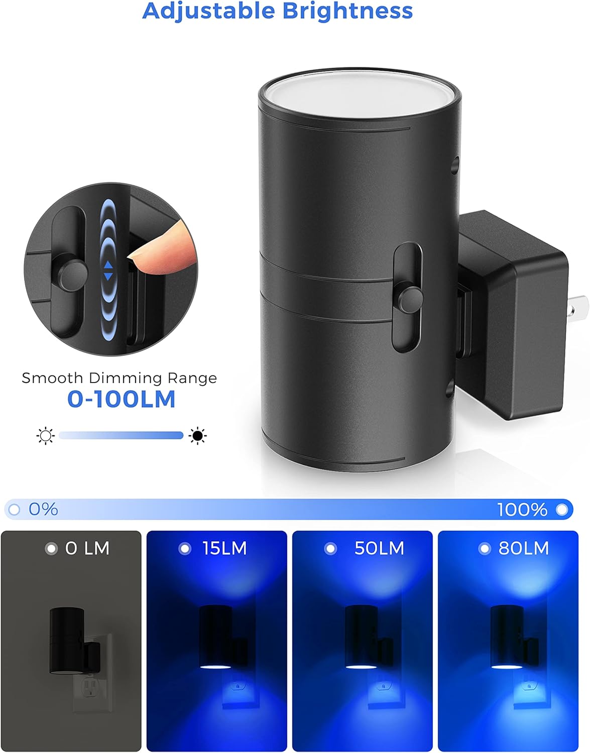Blue Night Light, LOHAS Bluey Light Plug into Wall, Dusk to Dawn Sensor, 0-100LM, Adjustable Brightness, Calm Dimmable Lights for Bathroom, Hallway, Bedroom, 2 Pack