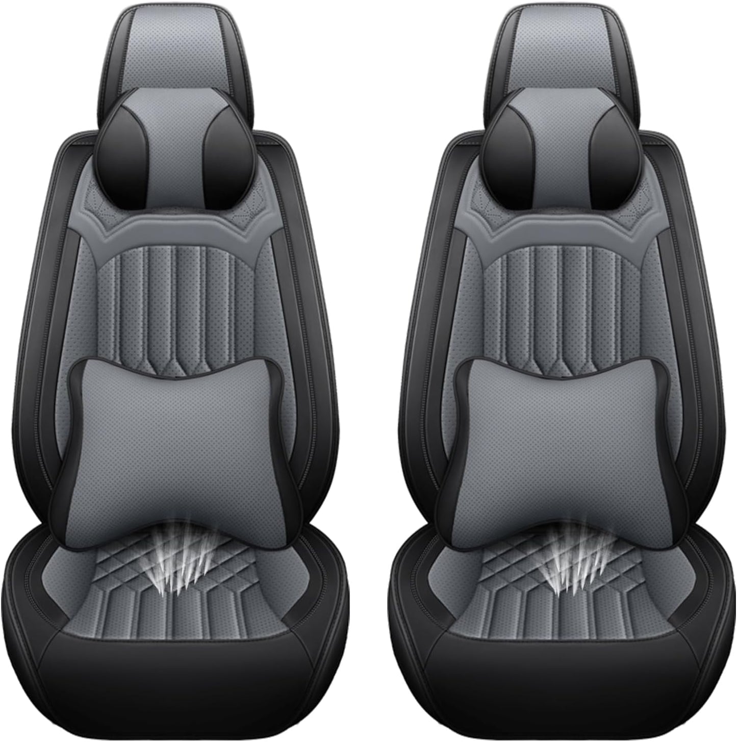 Car Seat Covers for Chevy Impala Limited 2014-2016 Leather Seat Covers, Waterproof Non-Slip Car Seat Protectors, Comfortable Seat Cover Adaptive Airbags（Black+Gray, 2 PCS Front with Pillow）
