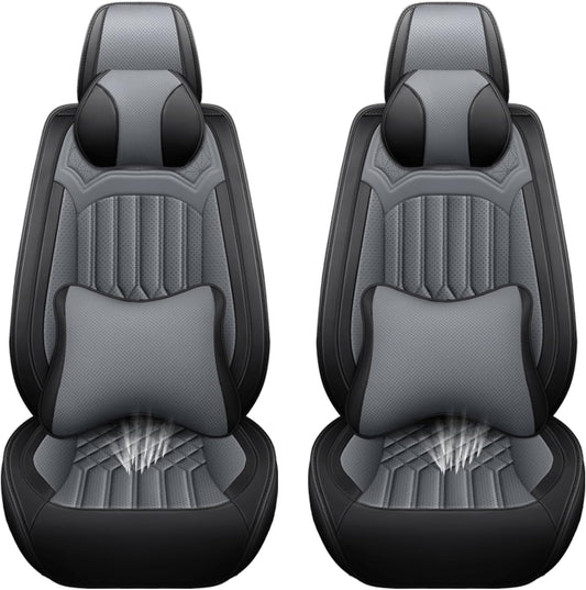 Car Seat Covers for Chevy Impala Limited 2014-2016 Leather Seat Covers, Waterproof Non-Slip Car Seat Protectors, Comfortable Seat Cover Adaptive Airbags（Black+Gray, 2 PCS Front with Pillow）