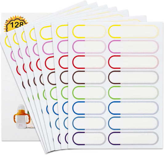 Baby Bottle Labels for Daycare, 128 PCS Waterproof Name Labels for Kids Stuff School Supplies, Self Laminating, Dishwasher Safe, Name Stickers for Sippy Cup, Plastic Water Bottle, Day Care Essentials