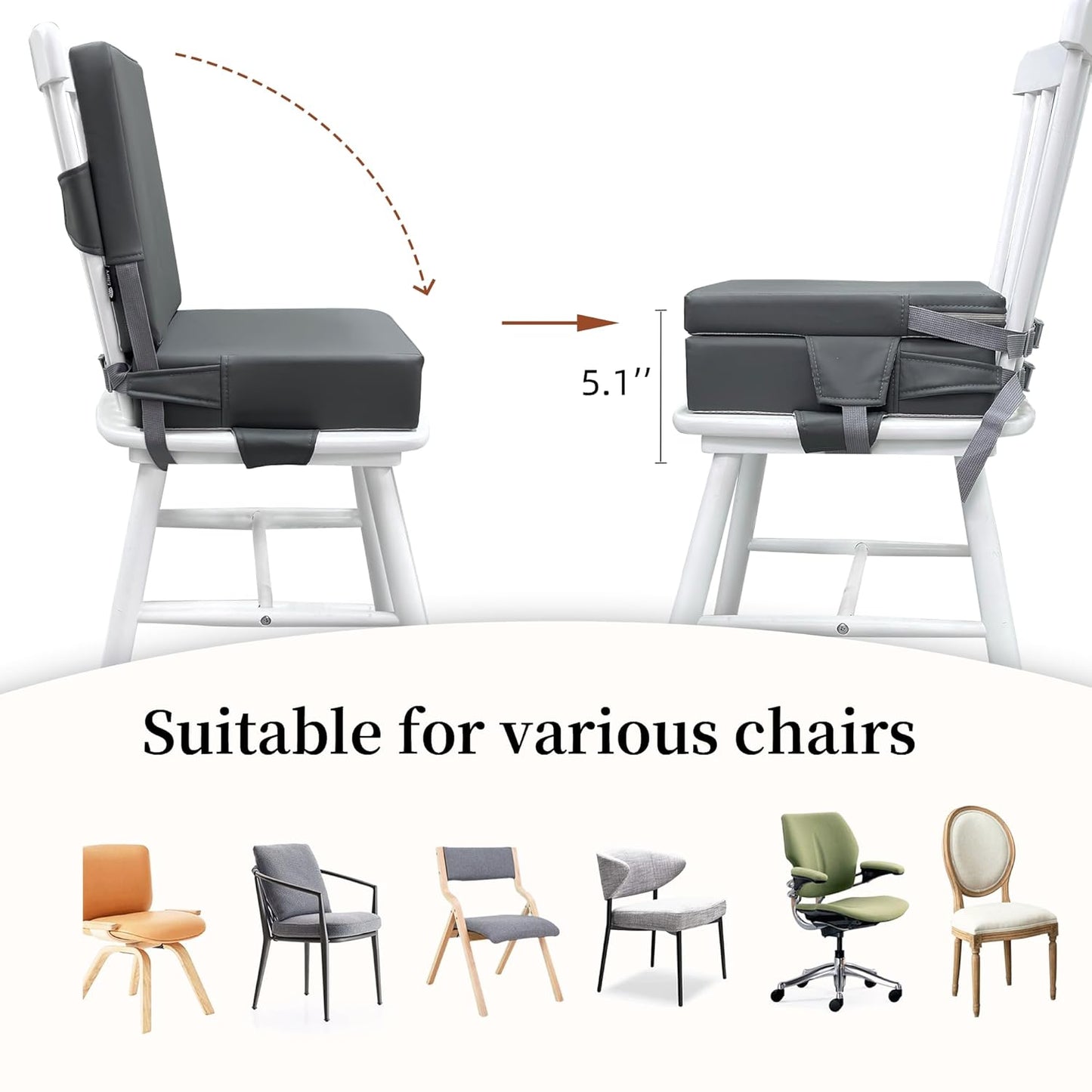 Booster Seat for Dining Table, PU Anti-Scratch Easy Cleaning Kids Toddler Booster Seat for Table, Portable Travel Increasing Cushion for Chair - Dark Grey