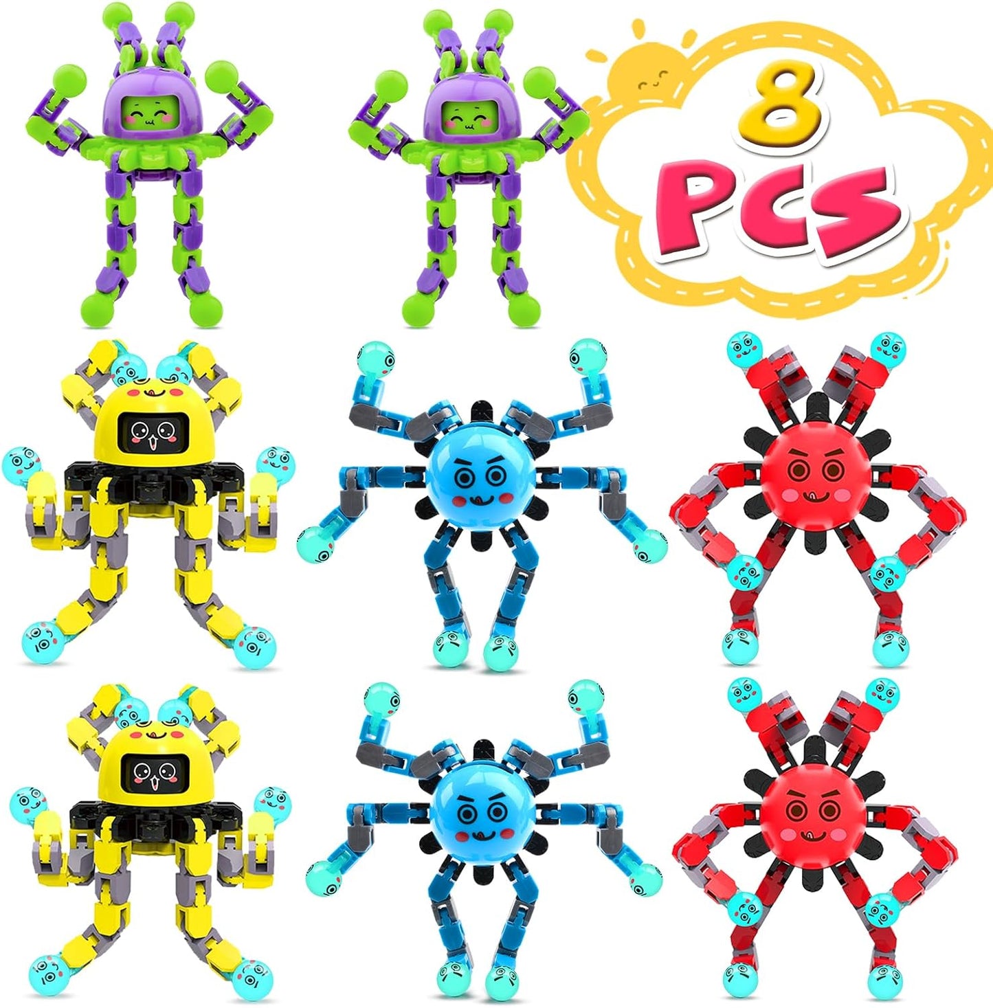 Transformable Fidget Spinner Toys for Kids and Adults,8 PCS Finger Sensory Toy for Boys Girls Autism ADHD Relief,Gifts for Chrismas Birthdays Party Favors for Teens Travel Stocking Stuffers
