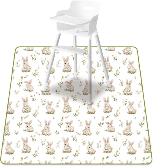 Baby Splat Mat for Under High Chair, 51 x 51 Inch Wipeable Splash Mat，Floor Protector，Wipe-Clean Tablecloth and Playing Mat (Rabbit)