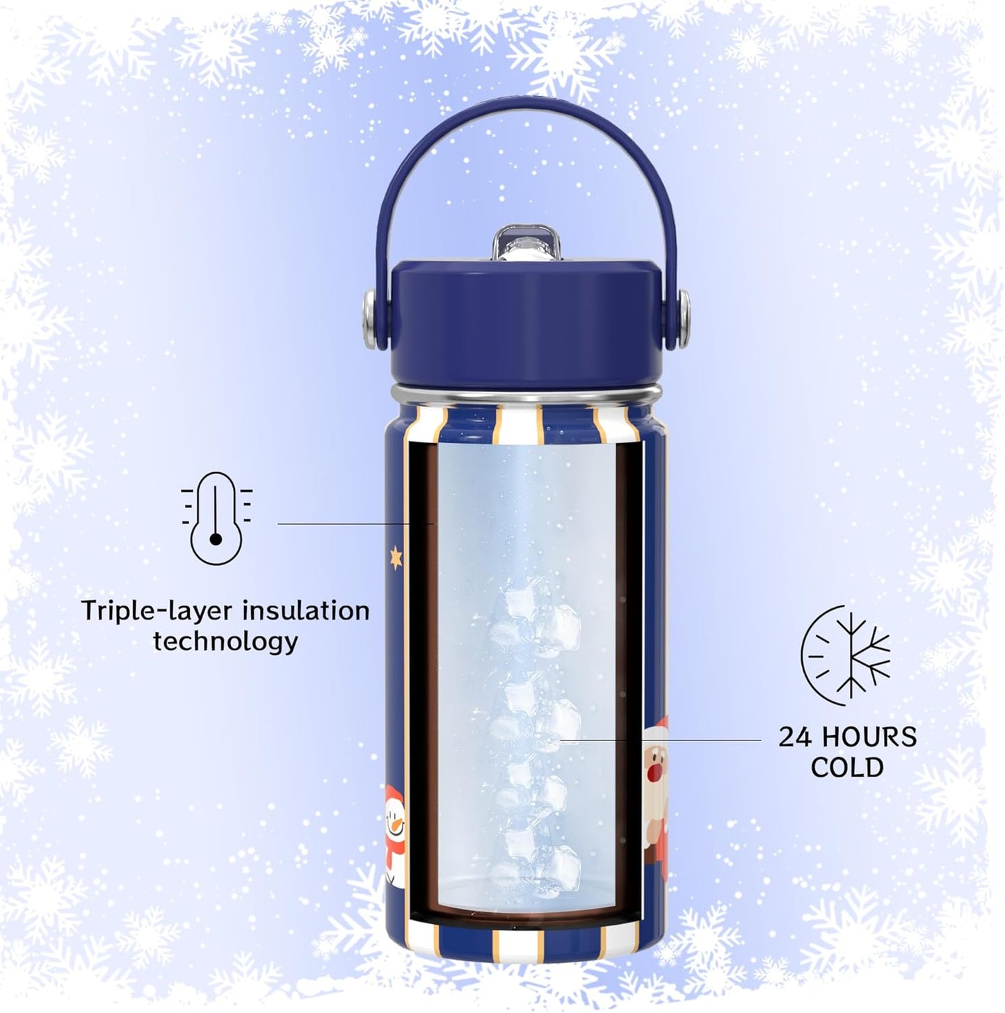 Kids Water Bottle with Straw Lid 14oz, Vacuum Insulated 316 Stainless Steel Water Bottles for Kids for School, Leakproof Water Bottle, BPA Free and Keep Cold for 24 Hours