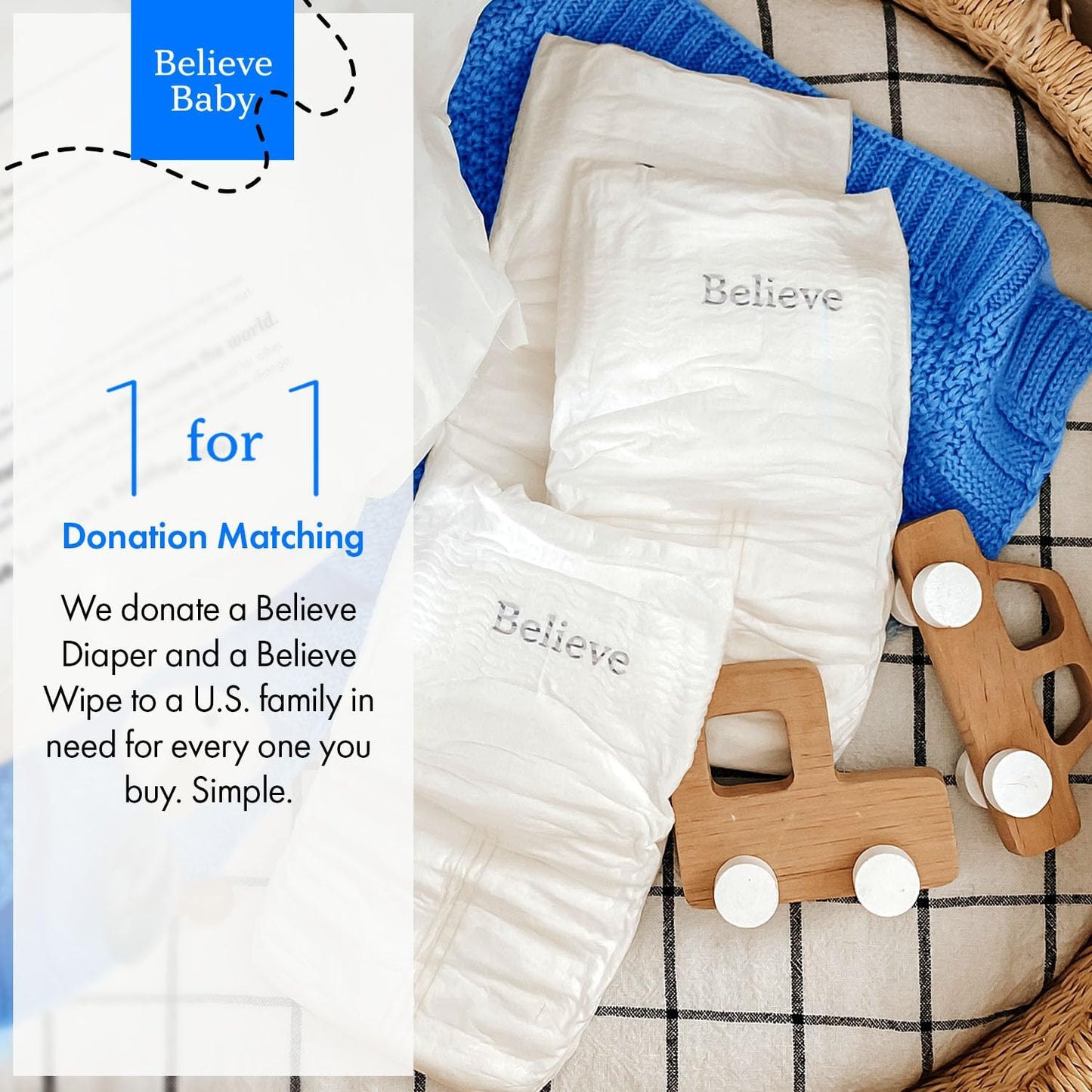Believe Diapers Size Newborn (<10Lbs) Viscose Bamboo Diapers 36 Count – Natural Baby Diaper, Chemical Free and Fragrance Free Natural Diaper for Sensitive Skin, Super Absorbent with Leak Protection