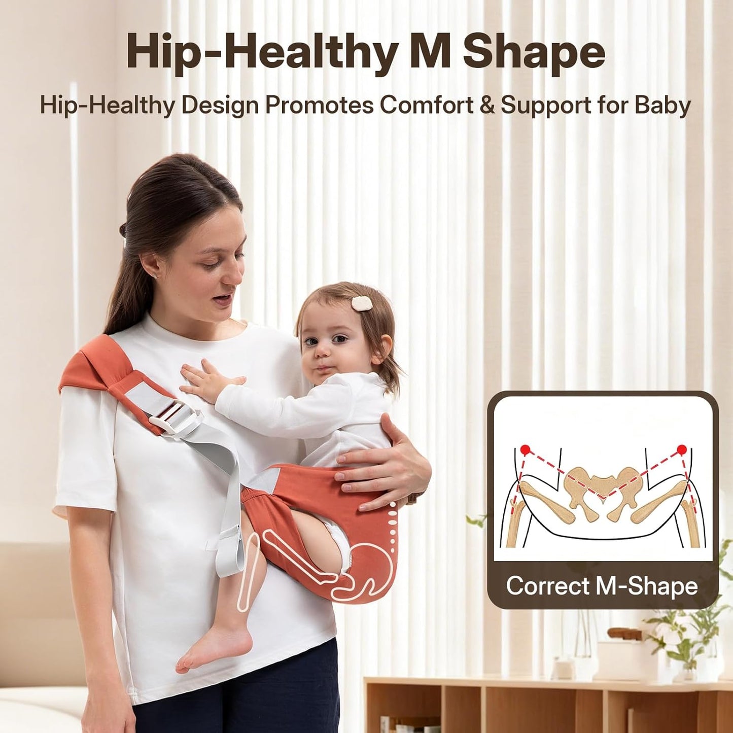 Toddler Carrier for 25-60 lbs,Comfortable&Lightweight Baby Sling Carrier,Adjustable with Left/Right Shoulder Straps,One Size Fits All,Ideal for Shopping and Travel-Orange