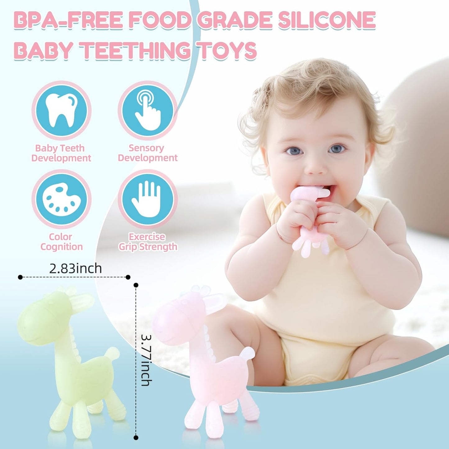 TYRY.HU Baby Teething Toys for Babies 0-6 6-12 Months,BPA Free Silicone Giraffe Teethers for Babies 3-6 Months, Soft-Textured Chew Toys Sensory Toys Massaging Teething Relief for Boys Girls,2 Pack