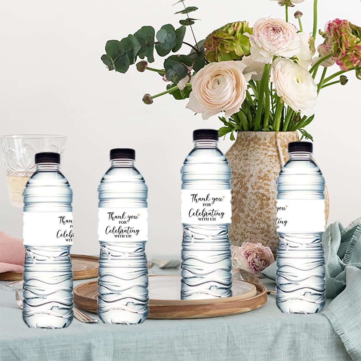 100PCS Wedding Water Bottle Labels Waterproof Greenery Floral Wraps Sticker for Water Bottle Baby Shower Bottle Label for Bridal Shower Party Thanks（White）