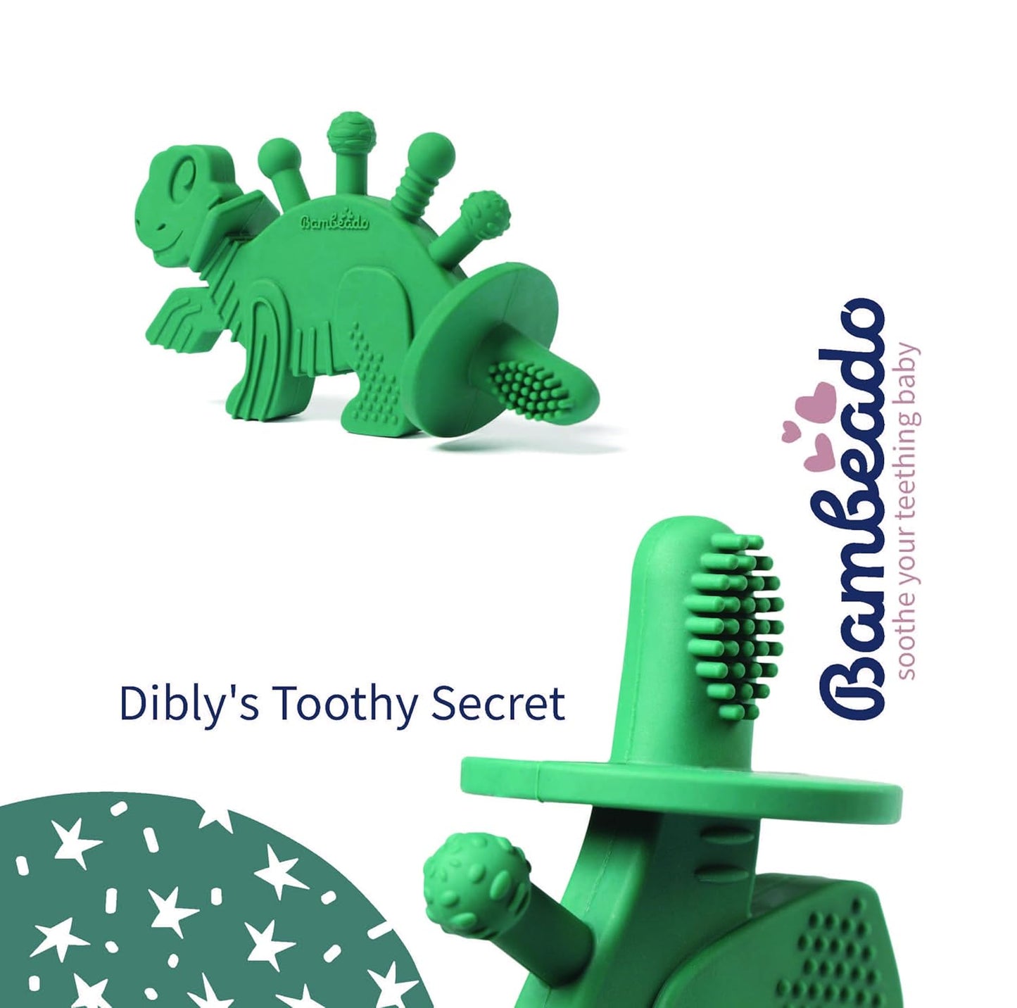Bambeado Baby Teether Toy and Training Toothbrush: Dibly - The Dino Baby Teething Toys BPA-Free Teethers Inspired by Nature with Natural Rubber Pacifier