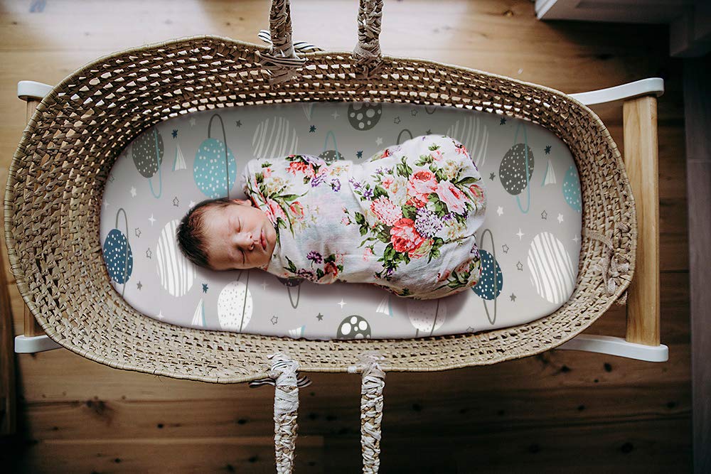 Stretch Fitted Bassinet Sheet Set BROLEX 2 Pack Cradle Sheets for Bassinet Pad/Mattress,Unisex Boys Girls,Ultra Soft,Space Planet