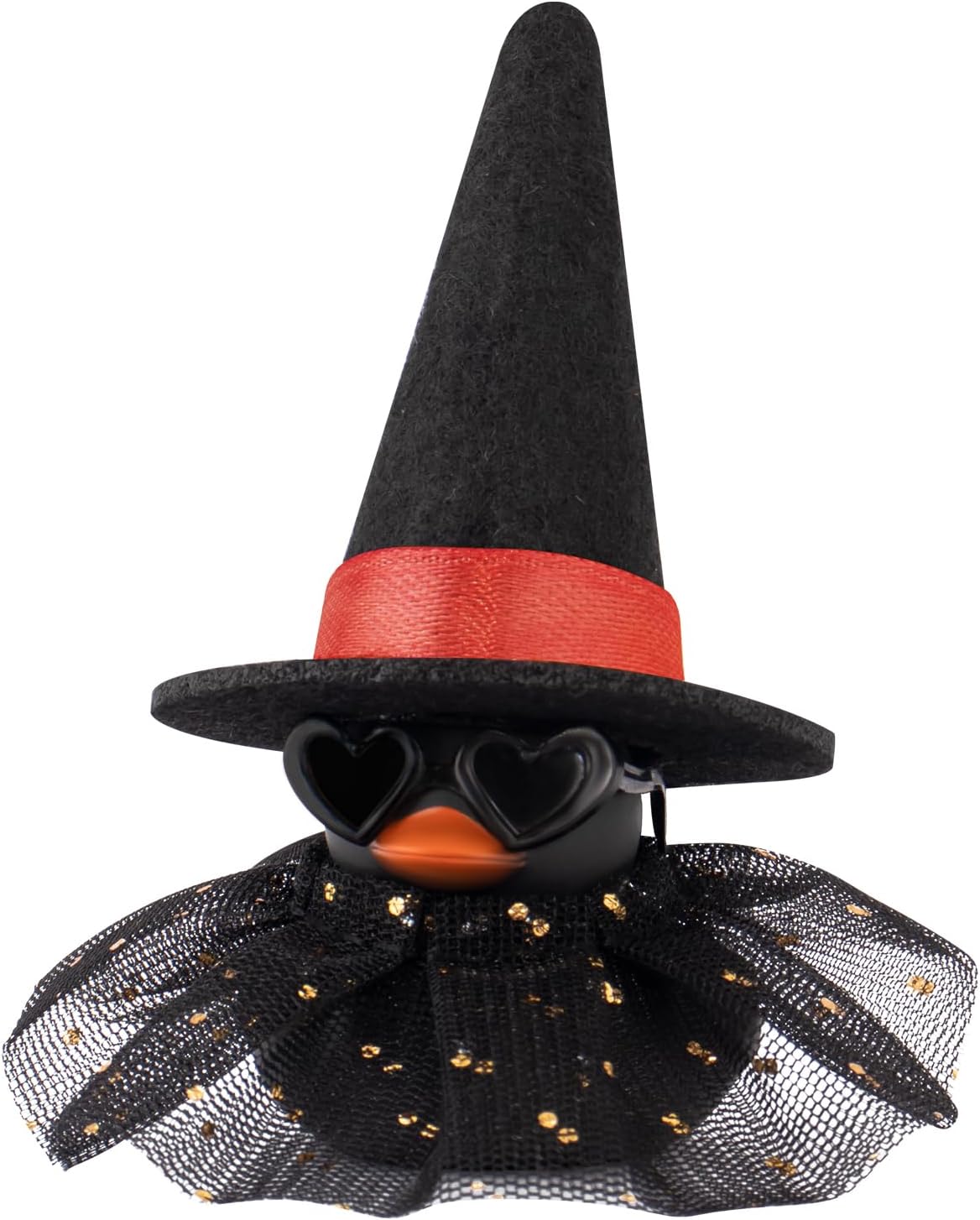 wonuu Car Dashboard Witch Black Rubber Ducks for Halloween, Decorations Duck for Office Desk Ornament Accessories with Hat Glasses Skirt, Red