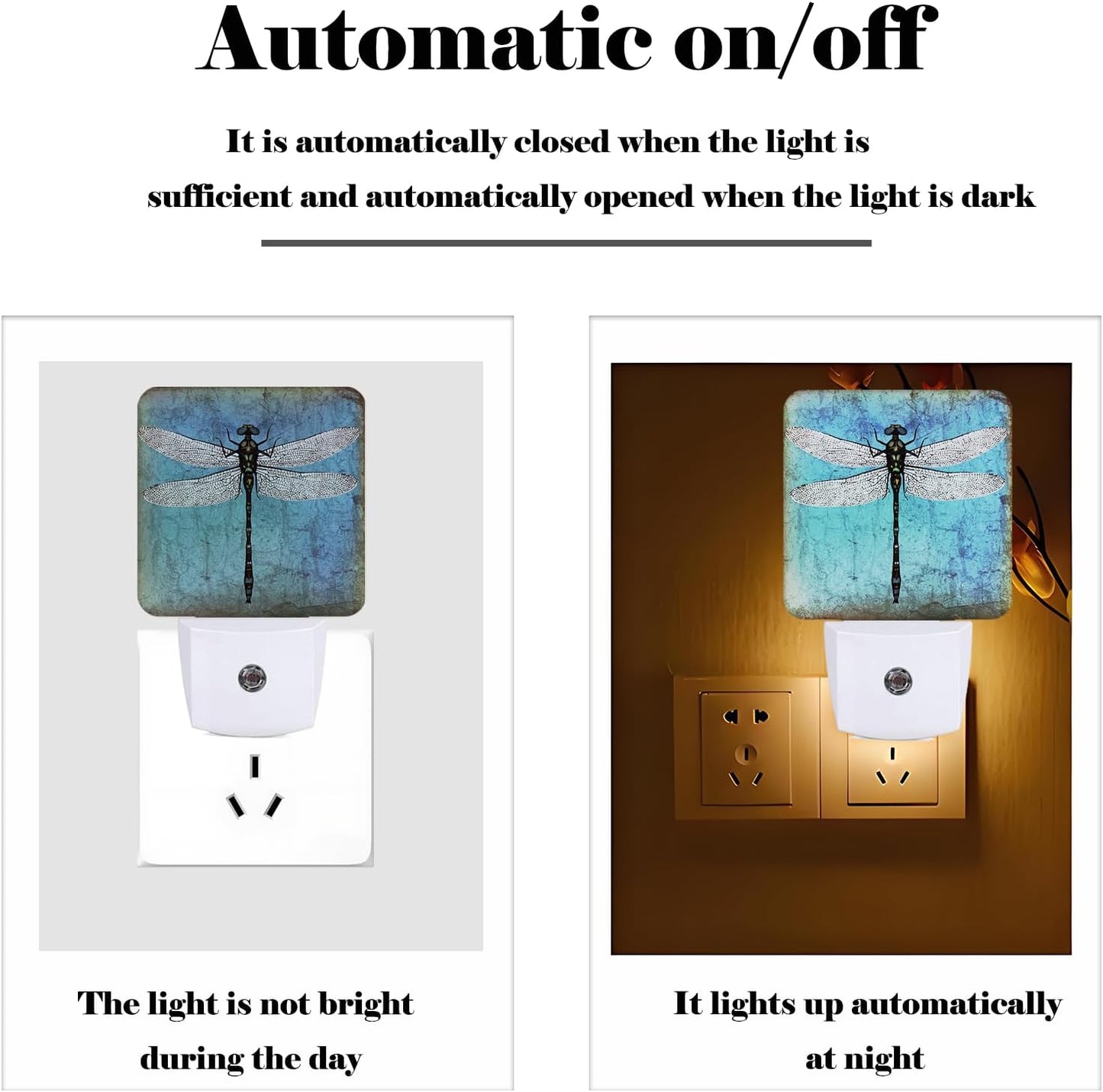Blue Vintage Dragonfly Night Light,Plug Into Wall Decor for Stairway,Hallway,Kitchen,Dusk to Dawn Sensor Nightlights for Boys/Girls/Women/Men Room Gifts