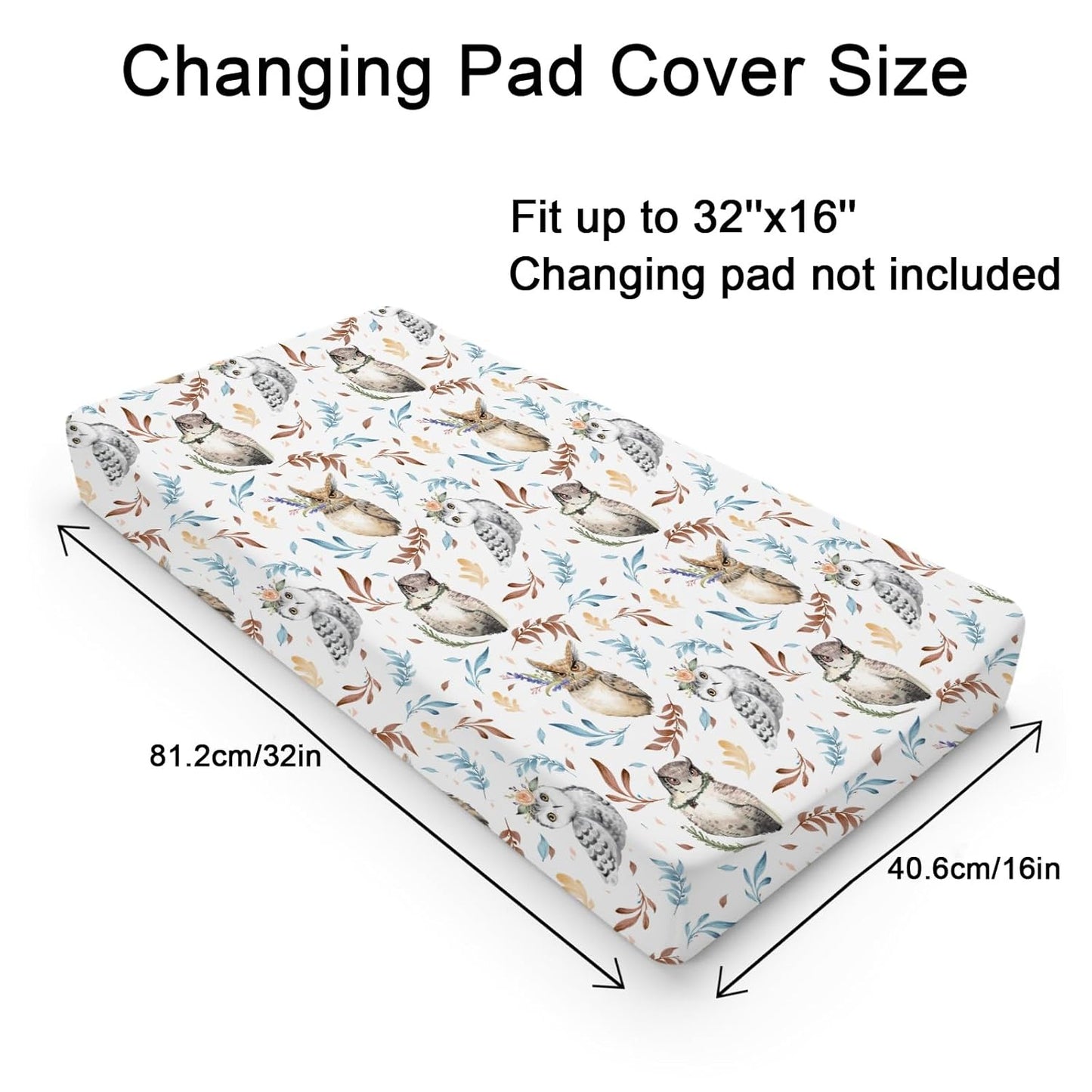 Watercolor Owl Flowers Leaves Changing Pad Cover Diaper Cute Owl Birds Floral Changing Table Cover Sheets for Boys Girls Soft Breathable Stretchy Diaper Changing Pad Mat Cover Sheets 32''x16''