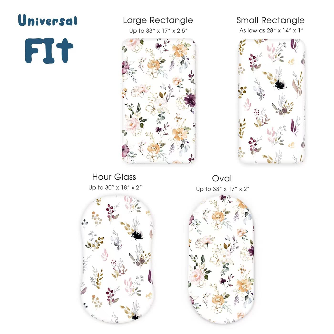 GRSSDER Stretchy Ultra Soft Fitted Bassinet Sheet Set 2 Pack, Universal Fit for Bassinets Baby Cradle Moses Basket Oval Rectangle Mattress, Watercolor Pretty Purple Flora for Girls