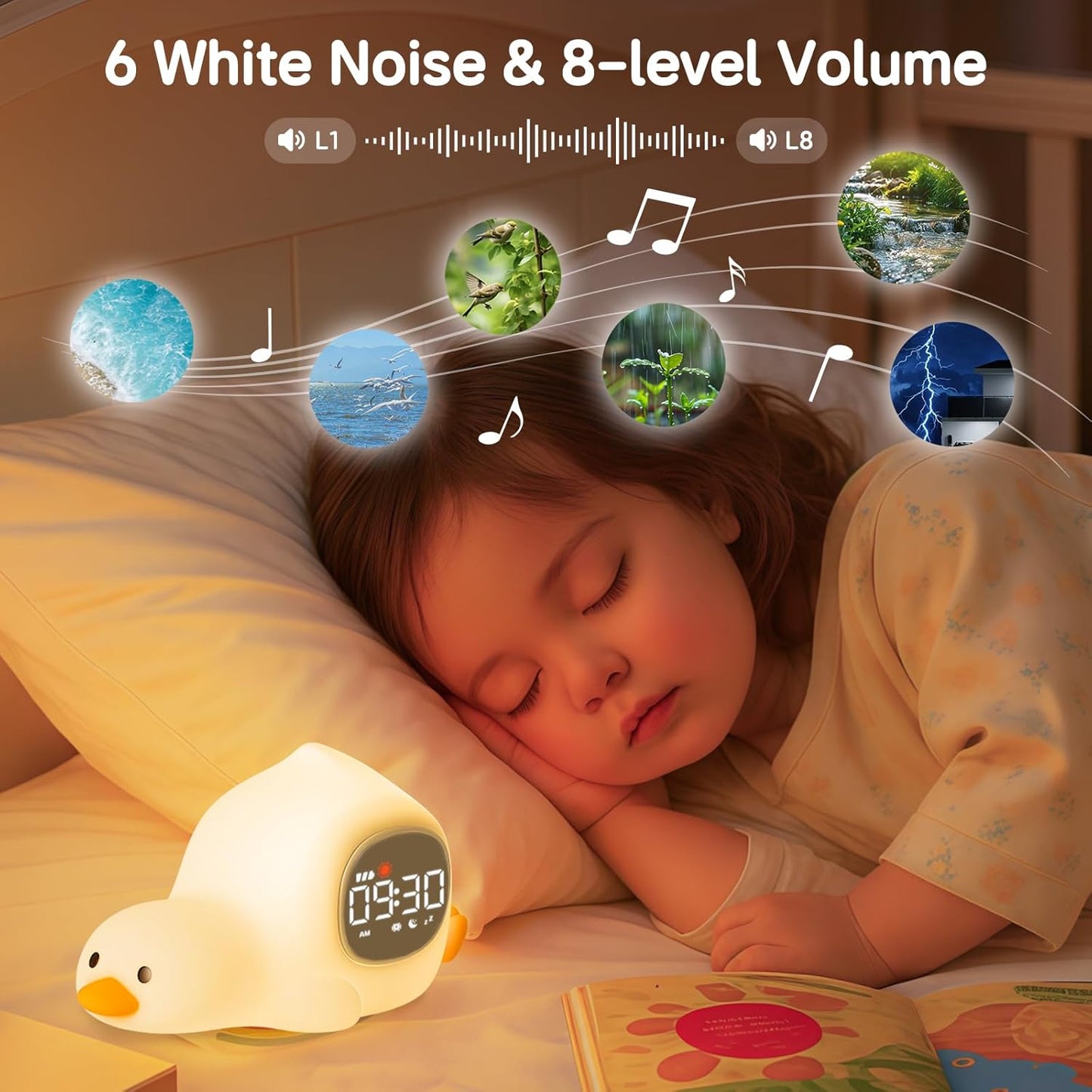 Yiliaw Alarm Clock for Kids with Night Light, Sleep Training Clock Time to Wake Clock, Rechargeable Silicone Light for Bedroom, Perfect Sleep Companion for Boys Girls, Laying Duck