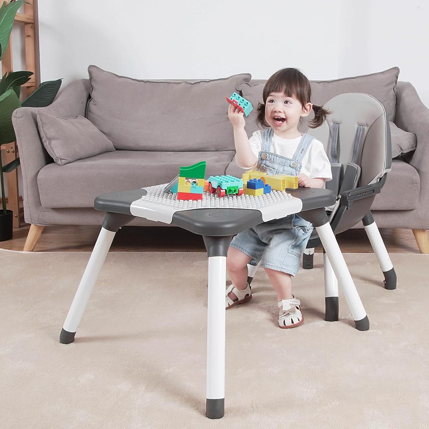 Gofirst 6 in 1 Baby High Chair,Convertible High Chairs for Babies and Toddlers/Booster Seat/Table and Chair Set,Baby Feeding Chair/5-Point Harness,4-Position Removable Tray&PU Cushion Baby Highchair