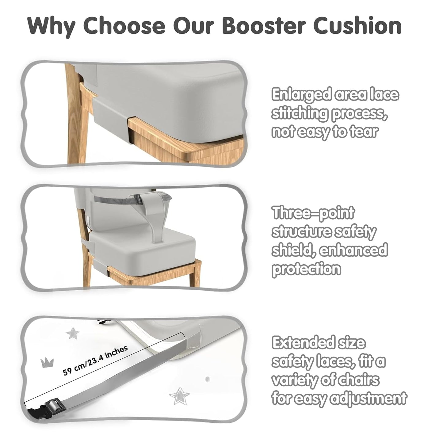 Toddler Booster Seat for Dining Table,Booster Seat for Kitchen Chair with Extended Straps,2PCS Portable with Safety Buckles,Suitable for Kids Aged 3-12 in Restaurants