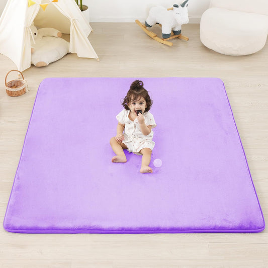 1.3" Thick Baby Floor Play Mat 50x50, Basic Padded Foam Mat for Tummy Time Crawling, Non Slip Cushioned for Babies Toddlers Infants Kids (Violet)