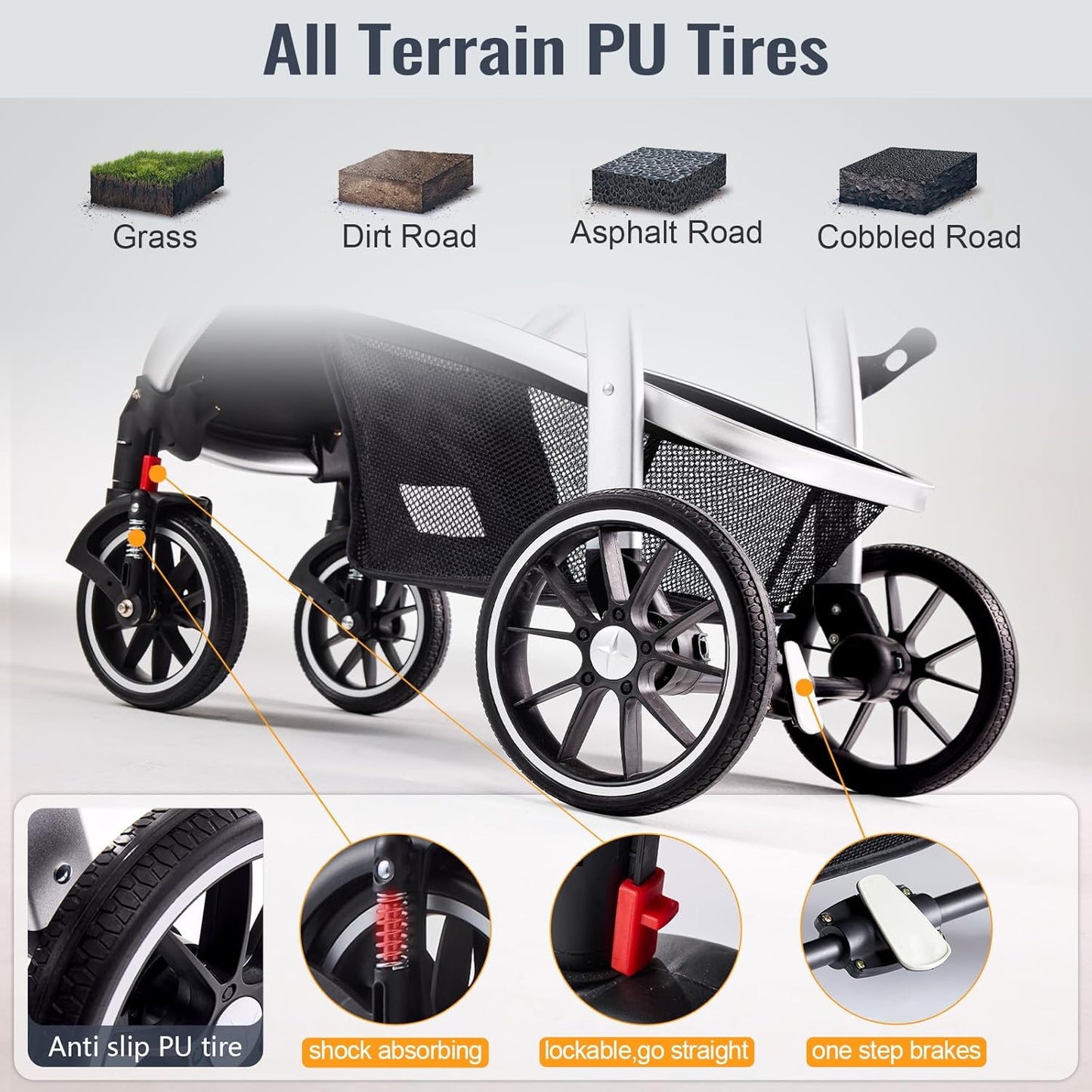 Baby Stroller, 2-in-1 Reversible Toddler Seat with Bassinet Mode, Foldable Infant Stroller with Canopy, One Button Brake, Adjustable Handle, Newborn Pushchair(Black)