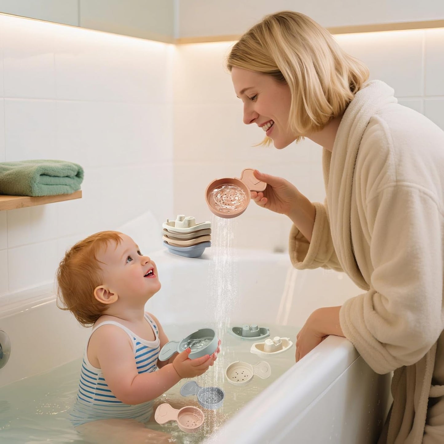 Baby Bath Toys, 11PCS | Mold Free Bath Toys for Toddlers with Bath Boats | Educational Bath Spoons with Numbers| Easy-Grip, Floating and Drain Water | Count Skill & Color Recognition | Baby Pool Toys